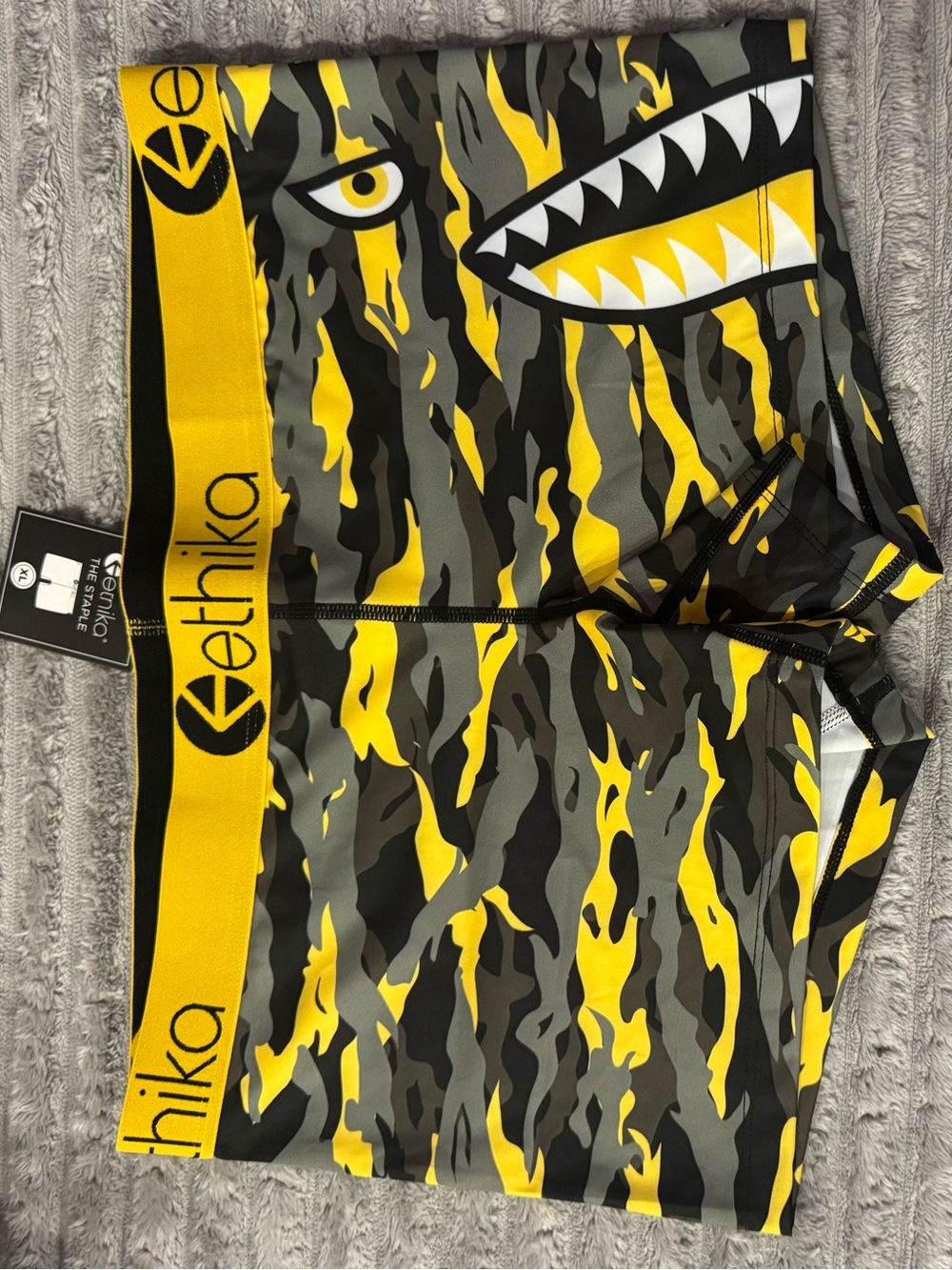 Ethika Yellow and Black Camo Shark-Graphic Boxer Briefs